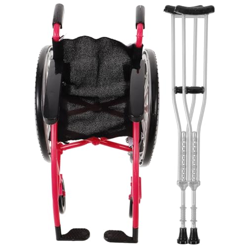 HANABASS 1 Satz -puppenspielzeug Puppenkrücken Miniaturrollstuhl Simulationsrollstuhl Entzückendes Miniatur-rollstuhlmodell Krückenmodelle Realistischer Mini-Rollstuhl Plastik Rosy von HANABASS