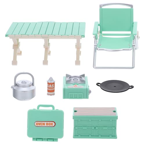 HANABASS 1 Set Puppenhaus Grillzubehör Miniaturmöbel Klappstühle Picknicktische Camping Gasherde Grill Ofen Box Szene Modell Für Küche Kinder Grill Spielzeug von HANABASS