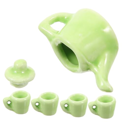 HANABASS 1 Set Puppenhausspielzeug Miniatur Kleines Kunstpuppenhauszubehör Mini Tiny House Zubehör Teezubehör Mini Rollenspielzubehör Hellgrüne Keramik von HANABASS