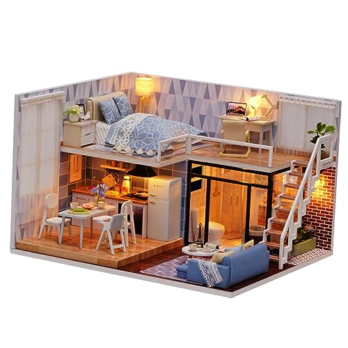 HANABASS 1 Stück DIY Haus Kreatives Handgefertigtes Cottage für Familien Leicht Zusammenzubauen für Gemeinsames und Dekoration Sanftes Blau von HANABASS