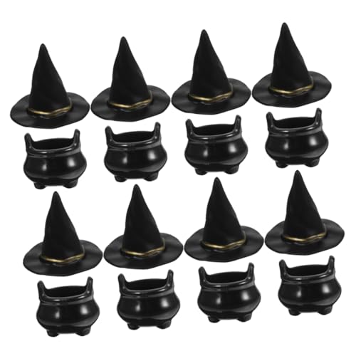 HANABASS 10 Sätze Teiliges Halloween Mini Hexenhut und Kessel aus Handgefertigte Miniatur Dekorationen für DIY Basteln Leicht und Kompakt für und Puppenhaus Zubehör von HANABASS