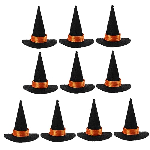 HANABASS 10 Stk. Elf Hut Hexenhut Hexenhut Requisite Halloween-filzhut Hexenhutdekorationen Mini Halloween-hüte Drinnen Miniatur Hexenhüte Mini-hexenhüte Party Rüsche Schwarz Filzstoff von HANABASS