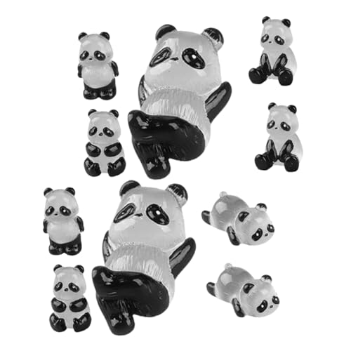 HANABASS 10 Stück Im Dunkeln leuchtender Panda autodeko Sauf Jakobsweg Panda Sammlerstück trauzeugengeschenke kleines Tier Mini-Panda-Figuren Kleiner Panda Harz Black von HANABASS