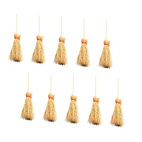 HANABASS 10 Stück Mini-Besen-Modell Miniatur-Handbesen Mini-Hausbesen Miniatur-Bastelzubehör Minature Besen Puppenhaus Miniaturbesen Mini-Besen- Buche Khaki von HANABASS