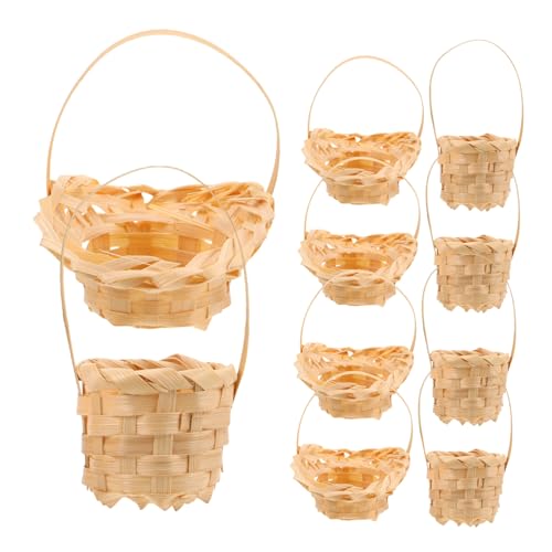 HANABASS 10 Stück Mini Blumenkorb Miniatur Imitation Geflochtener Rattankorb Mini Blumenkorb Puppenhauszubehör Puppenhaus Küchenzubehör Puppenhausartikel Winziger Korb Beige von HANABASS