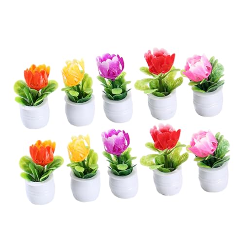 HANABASS 10 Stück Teiliges Miniatur Pflanzen Realistische Mini Bonsai Deko Kleine Topfpflanzen für Puppenhaus Miniaturgarten Tiny House Dekoration Lebensechte Mini Pflanzen für DIY Basteln von HANABASS