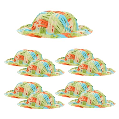 HANABASS 10 Stück Teiliges Miniatur Strohhut Fein Gewebte Puppenhüte Kleine DIY Bastelaccessoires Grüne Mini Hüte für Puppendekoration und Handwerksprojekte von HANABASS