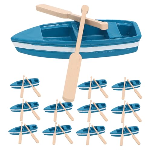 HANABASS 12 Sätze Teiliges Miniatur Ruderboot aus Holz mit Ruderpaaren Detaillierte Kleine Kanus für DIY Feengarten Bastelprojekte Nautische Mini Boot Deko für Bonsai und Wohnaccessoires von HANABASS
