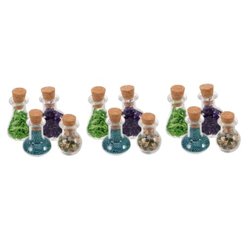 HANABASS 12 Stck. Miniatur Puppenhaus Flaschen Teilig Klare Kleine Glasfläschchen mit Korkverschluss Dekorative Zaubertrank und Mineralflaschen Vielseitig für Puppenhaus Küche und von HANABASS