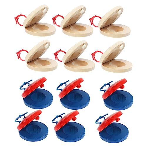 HANABASS 12 Stück Holz Castanets Musikspielzeug Pädagogisches Instrument für Vorschulkinder Holz Percussion Unbedenklich Fördert Musikalische Wahrnehmung von HANABASS