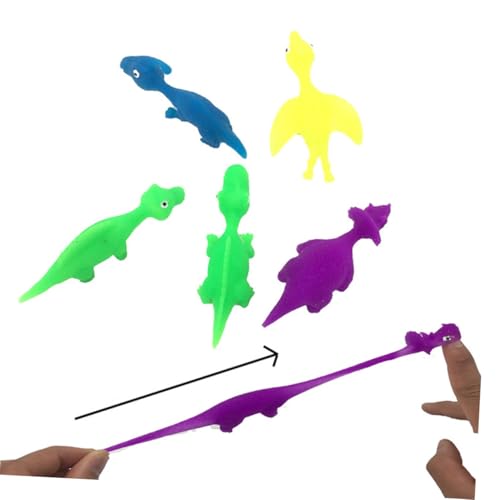 HANABASS 12 Stück Teiliges Dinosaurier Fingerspielzeug aus Strapazierfähigem TPR Elastische Fliegende Schleuder Spielzeuge für Bunte Lustige Urzeitwesen zum Stressabbau und Zufällige Farbe von HANABASS