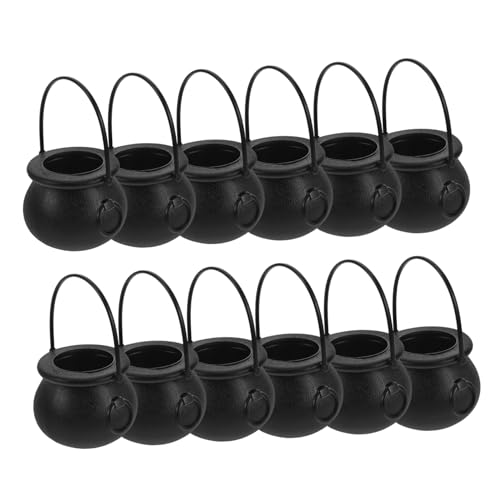 HANABASS 12 Stück Teiliges Mini aus Kleine Halloween Deko Töpfe mit Griff Leichte Mini Cauldrons für Tischdeko und Partybedarf Langlebige für Halloween Feiern von HANABASS