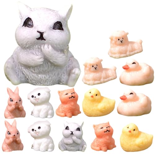HANABASS 14 Stück Miniaturen Tierfiguren Resin Tier Ornamente für Miniaturgärten Puppenhäuser und Tortendekorationen Niedliche Cartoon Tierdesigns für Kreative von HANABASS
