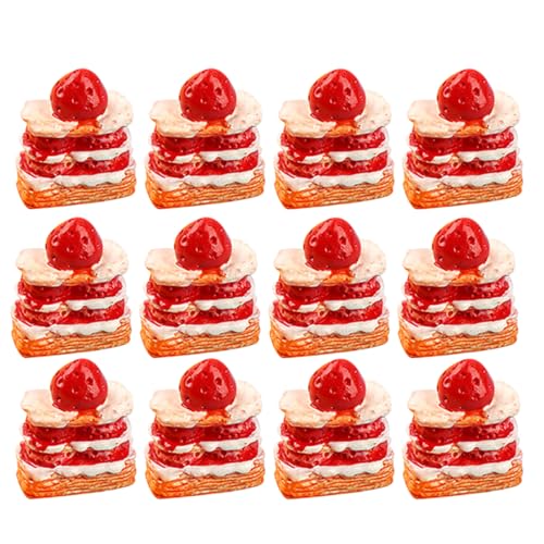 HANABASS 15 Stücke Miniatur Erdbeerkuchen Dessert Satz für Puppenhaus Künstliches Lebensmittel Spielzeug Rollenspiel Zubehör Realistisches Dekoratives Modell Zubehör für Kinder von HANABASS