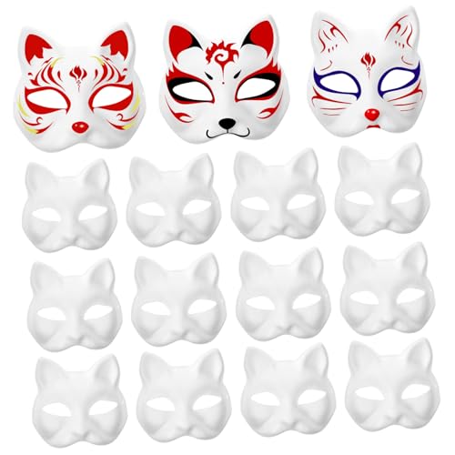 HANABASS 15 Stück leere Maske halloween masken halloweenmaske karnevalsmaske masken faschingsmasken Gesicht unbemalt Maskenkostüm Maskerade Zubehör Party-Papiermaske Zellstoff Weiß von HANABASS