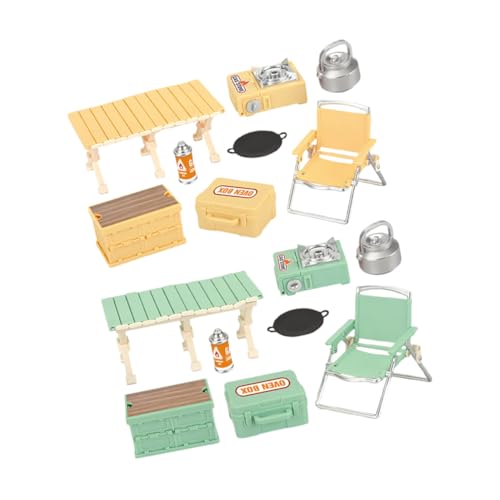 HANABASS 16 Stück Teiliges Mini Camping Spielset für Klappbarem Stuhl Tisch und Kartuschenkocher Vielseitig für Drinnen und Draußen Fördert Familienzusammenhalt und Fantasievolles von HANABASS