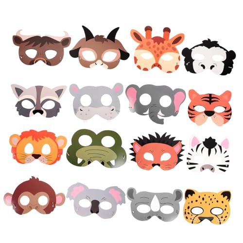HANABASS 16 Stück Teiliges Tiermaske Papiertiermasken für Kindergeburtstagsfeiern Halloween und Kostümpartys Lustige und Kreative Tierkostüm Requisiten für Rollenspiele von HANABASS