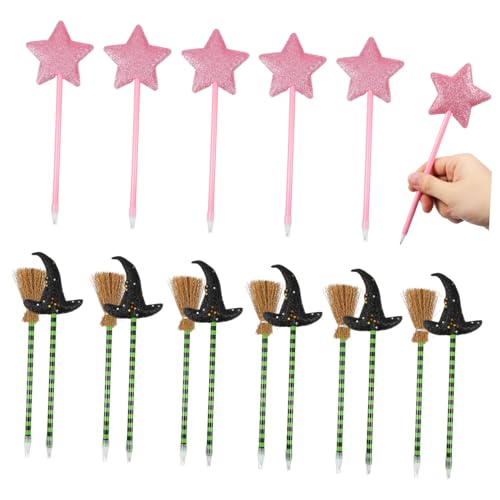 HANABASS 18 . Teiliges Schreibstifte mit Hexenhut Besen und Stern Lustige Kugelschreiber für Halloween Valentinstag und Partydeko Goodie Bag Füller für Teenager von HANABASS