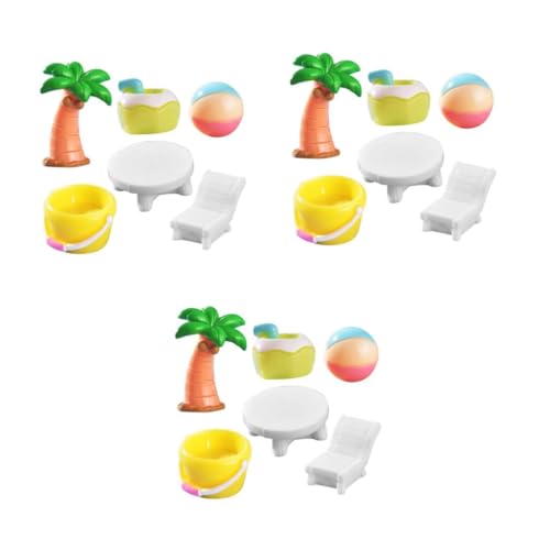 HANABASS 18 Stck. Teiliges Strand Mikrolandschaft aus Langlebigem Resin mit Liegestuhl Eimer Kokospalme Ball Kokoswasser und Rundholztisch Sommerliche Miniatur Deko für DIY Strand und von HANABASS