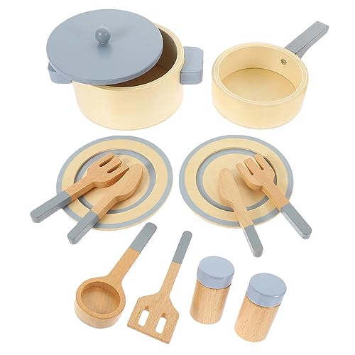 HANABASS 1Satz Kochgeschirr Spielset aus Holz für Rollenspiel Küchenzubehör Kreatives Kochspielzeug Fördert Fantasie und Feinmotorik Sicheres und Langlebiges Holzspielzeug für Kleine von HANABASS
