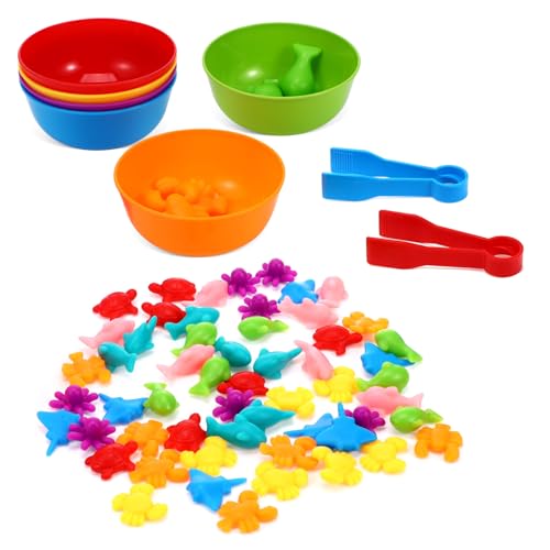 HANABASS 1Satz Kognitive Spielzeugset Für Kleinkinder Teiliges Farbsortierspiel Mit Meerestieren Aus Strapazierfähigem TPE Fördert Zählen Und Lernen Für Selbstgesteuerte Erkundung von HANABASS