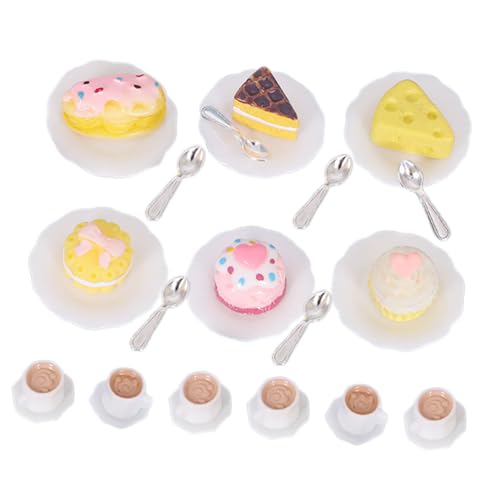 HANABASS 1Satz Küchen Dekorationsset Teiliges Puppenhaus Zubehör mit Mini Kaffeetassen und Kuchen Realistische Miniature Desserts für Kreative Küchenlandschaften und Stilvolle von HANABASS