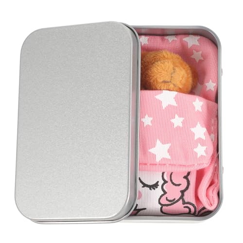 HANABASS 1Satz Mini Bär in Blechkiste Einzigartiger Bärenschmuck für Kinderzimmer für Freunde und Familie mit Schlafsack und Karte Cartoon Design von HANABASS