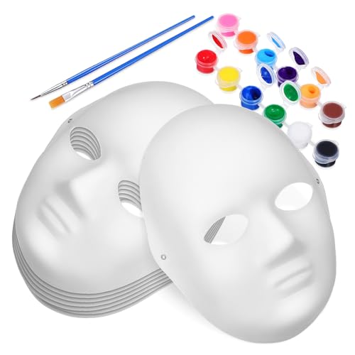 HANABASS 1Satz Weiße Handbemalte Masken für DIY Cosplay und Maskerade Pappmaché Masken mit Farben Pigment und Pinseln Kreative Bastelprojekte und Partys von HANABASS