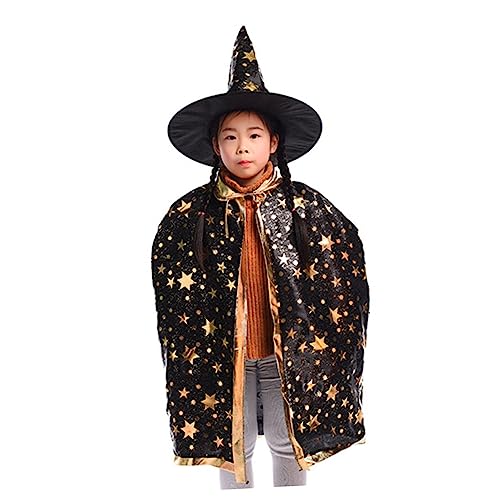 HANABASS 1Stück Halloween Umhang mit Schwarzes Cosplay Cape für Halloween Feiern Kreatives Kostüm für Jungen und Gruselige Hexenkleidung von HANABASS