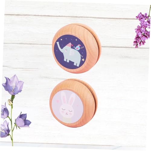 HANABASS 2 STÜCK Teiliges Holz Yo yo Yoyo Bunte Tiermotive Elefant Hase Frühpädagogisches Handliches Lernspielzeug für Mädchen Jungen von HANABASS