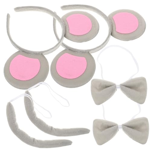 HANABASS 2 Sätze Halloween Kostüm Zubehör Mäuseschwanz und Ohren Haarreif mit Schleife Kostüm Accessoires für Party Cosplay Verkleidung von HANABASS