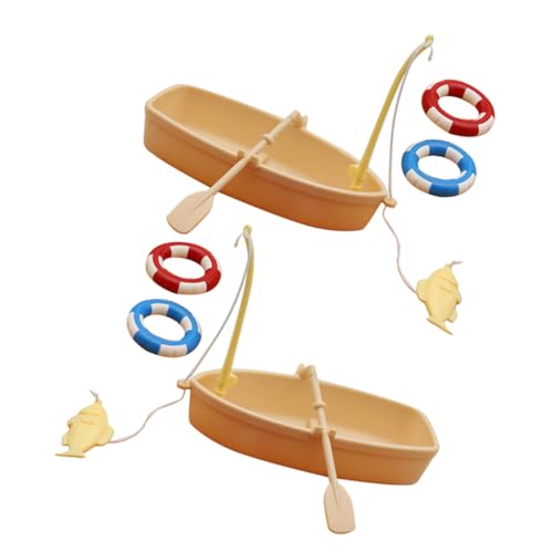 HANABASS 2 Sätze Miniatur Angelboot Set Teilig Kunststoff Modellboot mit Schwimmring Detailreiche Kleine Dekoration für Puppenhaus Bastelprojekte und Naturgetreu Gestaltet von HANABASS