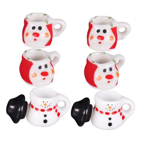 HANABASS 2 Sätze Miniatur Porzellan Tee Set mit Schneemann-Design Keramik Puppenhaus Küchenzubehör Mini Teekannen und Tassen DIY Weihnachtsdekoration von HANABASS