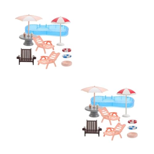 HANABASS 2 Sätze Miniatur Puppenhaus Strand Set mit Schwimmbecken Schwimmring und Mini Liegestuhl Tragbares DIY Strandmöbel Zubehör für Familienausflüge und Kreative Spielwelten von HANABASS