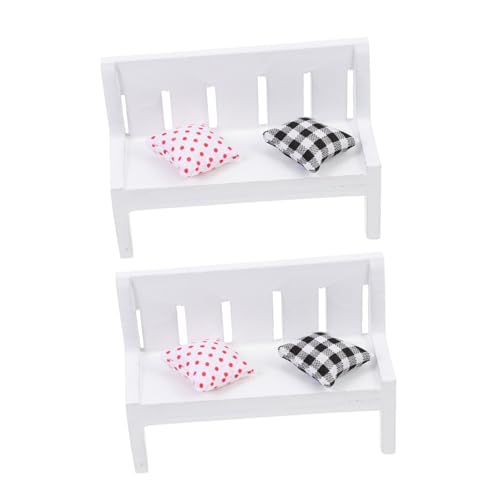 HANABASS 2 Sätze Miniatur Sitzbank Dekor Weiß mit Kissen Miniaturmöbel Puppenhaus Zubehör für Szenengestaltung und Fotorequisiten von HANABASS