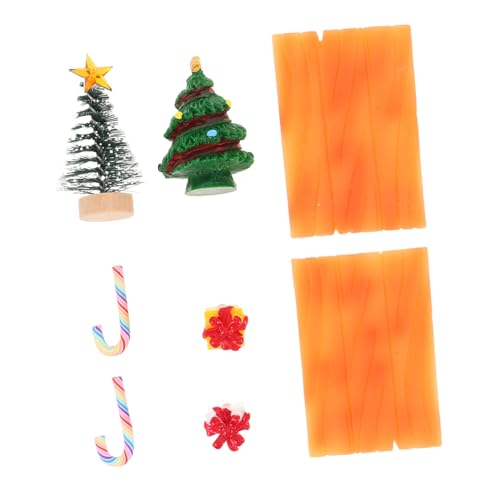 HANABASS 2 Sätze Miniatur Weihnachtsdekorationen mit Weihnachtsbaum Zuckerstange Geschenkbox und Miniaturstuhl aus Harz für Puppenhaus DIY Mikro-Szene und Kleine Raumdekoration von HANABASS
