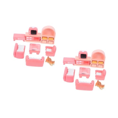 HANABASS 2 Sätze Miniatur Wohnzimmer Möbel Rosa Puppenhaus Sofa Tv Schrank Teiliges DIY Mikro Landschafts Zubehör für Feengarten und Zuhause von HANABASS