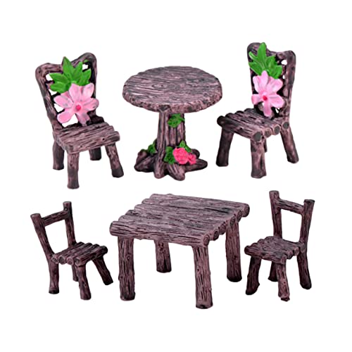 HANABASS 2 Sätze Miniaturmöbel Set aus Harz Teiliges Tisch und Stuhl Modell für Mikrolandschaften und Deko für Feengärten und Puppenhäuser Langlebig und Detailreich von HANABASS