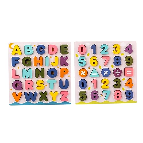 HANABASS 2 Sätze Teiliges Holzpuzzle für Pädagogisches Lernspielzeug mit Buchstaben und Zahlenformen Fördert Farb und Formerkennung Hand Auge Koordination für Vorschule und Zuhause von HANABASS