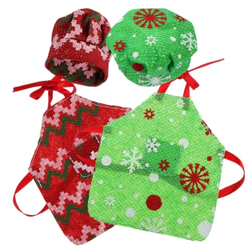 HANABASS 2 Sätze Wiederverwendbares Puppenbekleidungsset Weihnachtsapron und Kochmütze Weiches Material Waschbar Geeignet für Kleine Puppen und Festliche Dekorationen von HANABASS