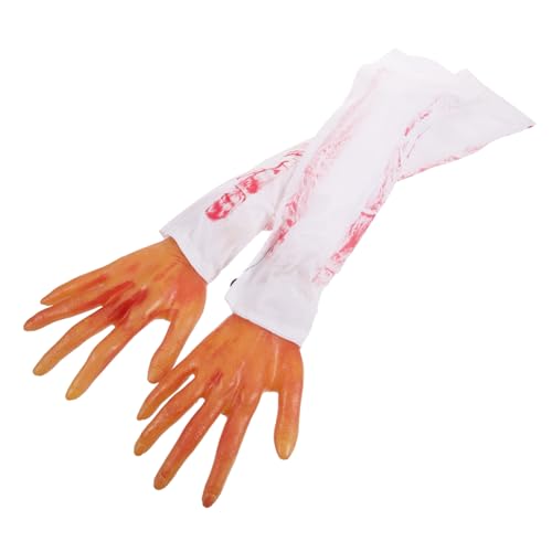 HANABASS 2 Stck Halloween Deko Teiliges Realistische Künstliche Blutige Arme Hände aus Gummi Stoff Leichte Gruselige Fake Hands Requisiten für Halloween Party Streich und Kostüm von HANABASS