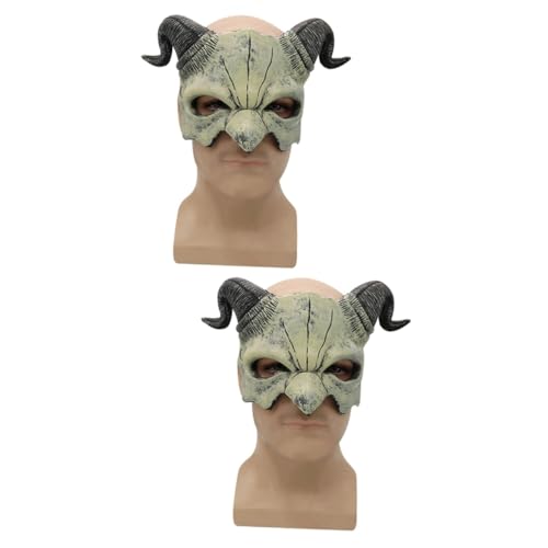 HANABASS 2 Stck. Halbgesichts Halloween Teufelskopf aus mit Hörnern Gruseliges Party Accessoire für Kostüme Cosplay und Maskenball für Erwachsene von HANABASS