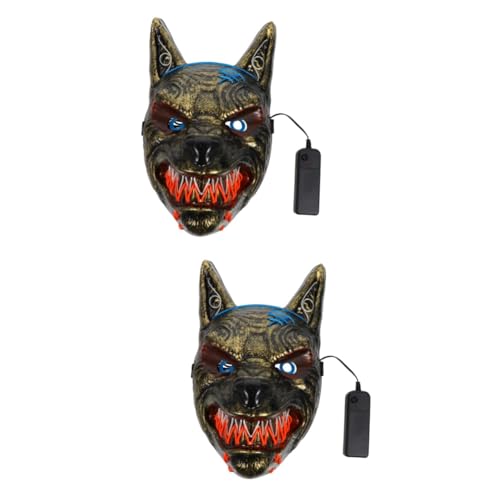 HANABASS 2 Stck. LED Halloween Maske Wolf Kopf Leuchtend Gruseliges Karneval Kostüm Party Zubehör ohne Batterie Goldfarben von HANABASS