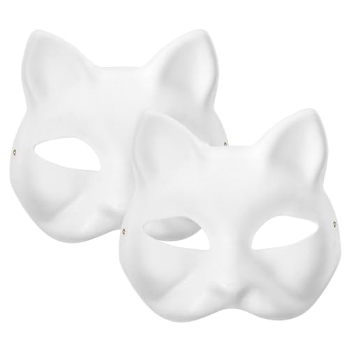 HANABASS 2 Stück Diy-weißbuch Schwarze Katzenohren Weiße Katzenmaske Katze Dekorieren Katzenmaske Diy Blanko Bemalbar Leere Tiermaske Maskerade Maske Weiß Wolfsmasken Leere Katze Papier von HANABASS
