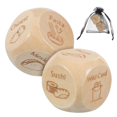 HANABASS 2 Stück Essen Entscheider Würfel Holz Dice mit Essensoptionen für Einfache Mahlzeitenentscheidung für Romantische Abende und Schnell Entscheidungen HANABASS 2 Stück Essen Entscheider Würfel Holz Dice mit Essensoptionen für Einfache Mahlzeitenentscheidung für Romantische Abende und Schnell Entscheidungen von HANABASS