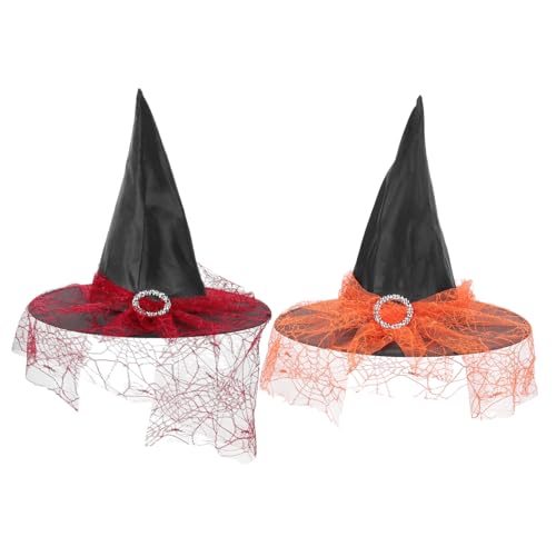 HANABASS 2 Stück Halloween Hexenhüte Damen Spitze Party Kopfbedeckung Rot Orange Hautfreundlich Bequem für Halloween Party Fotorequisiten und Festliche Kostümierung von HANABASS