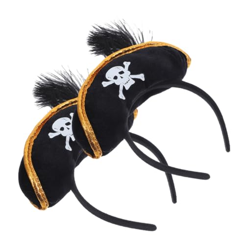 HANABASS 2 Stück Halloween Piratenhut Haarreif Leichter Karneval Haarreifen mit Totenschädel Verstellbares Piraten Kostüm Accessoire für Halloween Party und Cosplay von HANABASS
