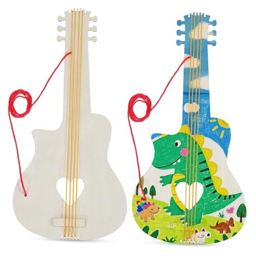 HANABASS 2 Stück Holz Gitarre Bastelset Teilig Unbemalte DIY Gitarre für Handgemachtes Musikinstrument Kreatives und Bastelspielzeug für Mädchen und Jungen von HANABASS