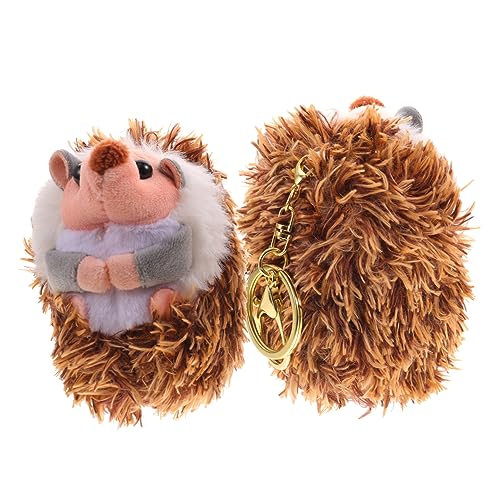 HANABASS 2 Stück Kleiner Igel-anhänger Schlüssel Kinderspielzeug Mini Plüsch Ausgestopfter Igel Rucksackanhänger Taschenanhänger Rucksack-Tiere-anhänger Brown Metall von HANABASS