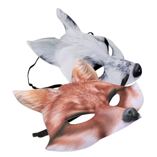 HANABASS 2 Stück Leichte EVA Fuchs Halbgesichtsmaske mit Detailgetreuem Design Wiederverwendbar und Komfortabel für Tier Cosplay und Kostümfeste von HANABASS